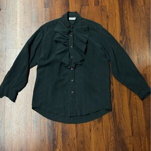 VOTRE NOM Paris | 100% Silk Ruffle Blouse | Dark Green | Size M
